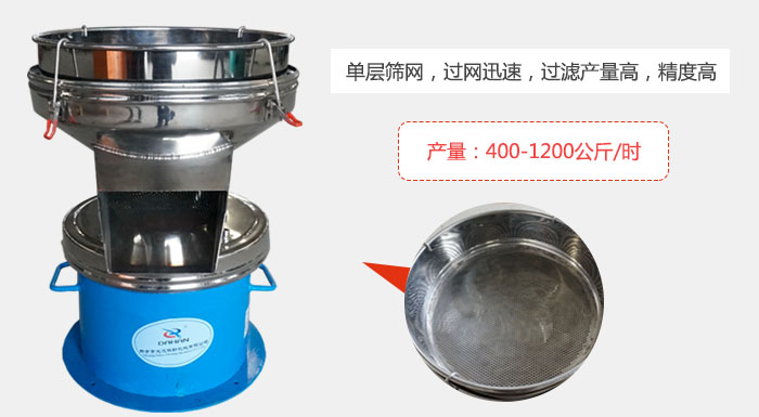 450過濾篩采用單層篩網(wǎng)，過網(wǎng)迅速，過濾產(chǎn)量高，精度高。