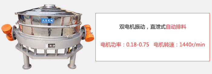 雙電機(jī)振動(dòng)，直泄式自動(dòng)排料電機(jī)功率：0.18-0.75   電機(jī)轉(zhuǎn)速：1440r/min。
